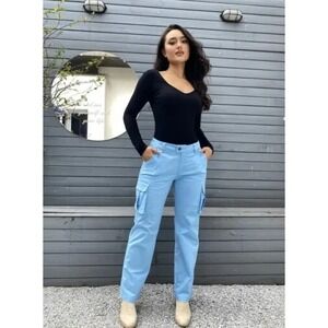 Flap Pocket Buttoned Zip Fly Mid Waist Straight Leg Cargo Pants